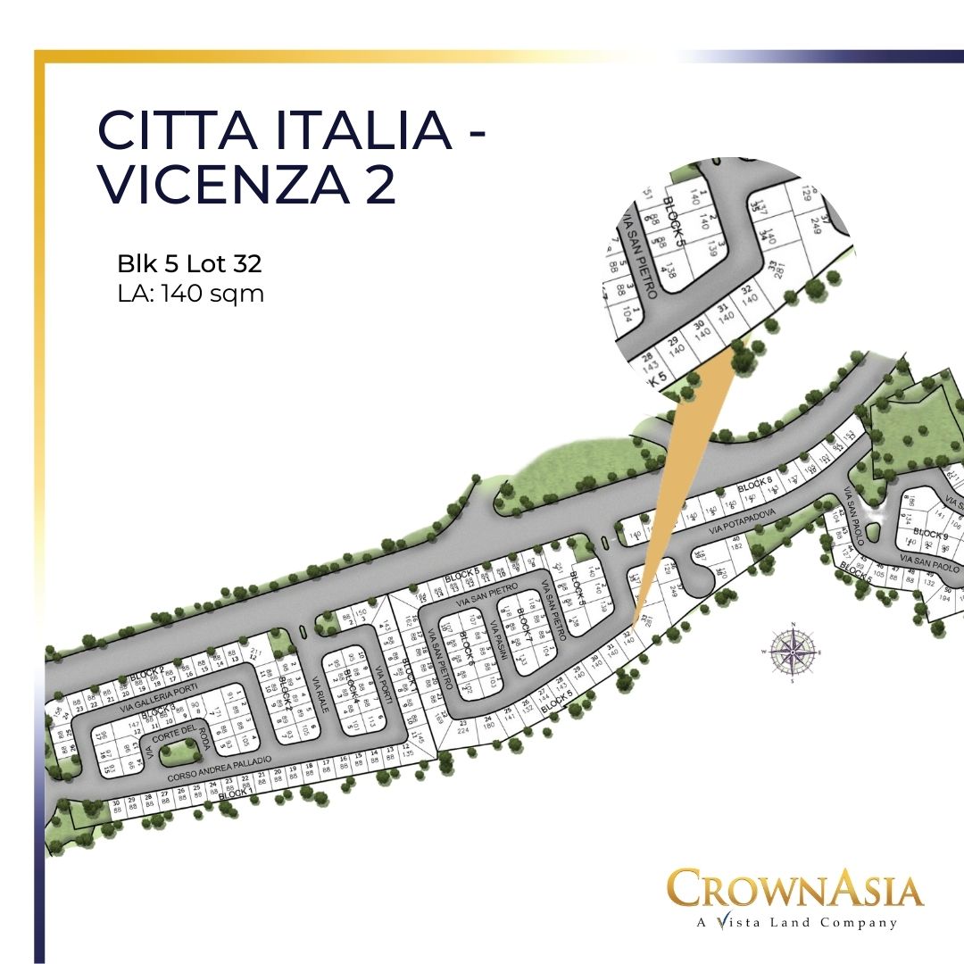 For Sale: Lot only in Bacoor (Citta Italia Venezia 2 by Crown Asia)