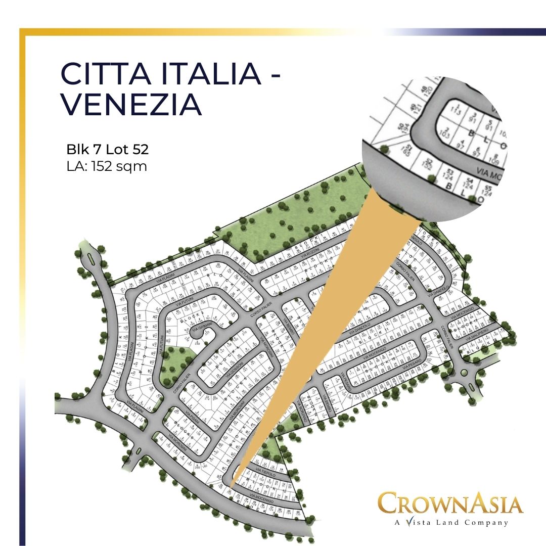 Lot For Sale in Bacoor: Citta Italia Venezia by Crown Asia