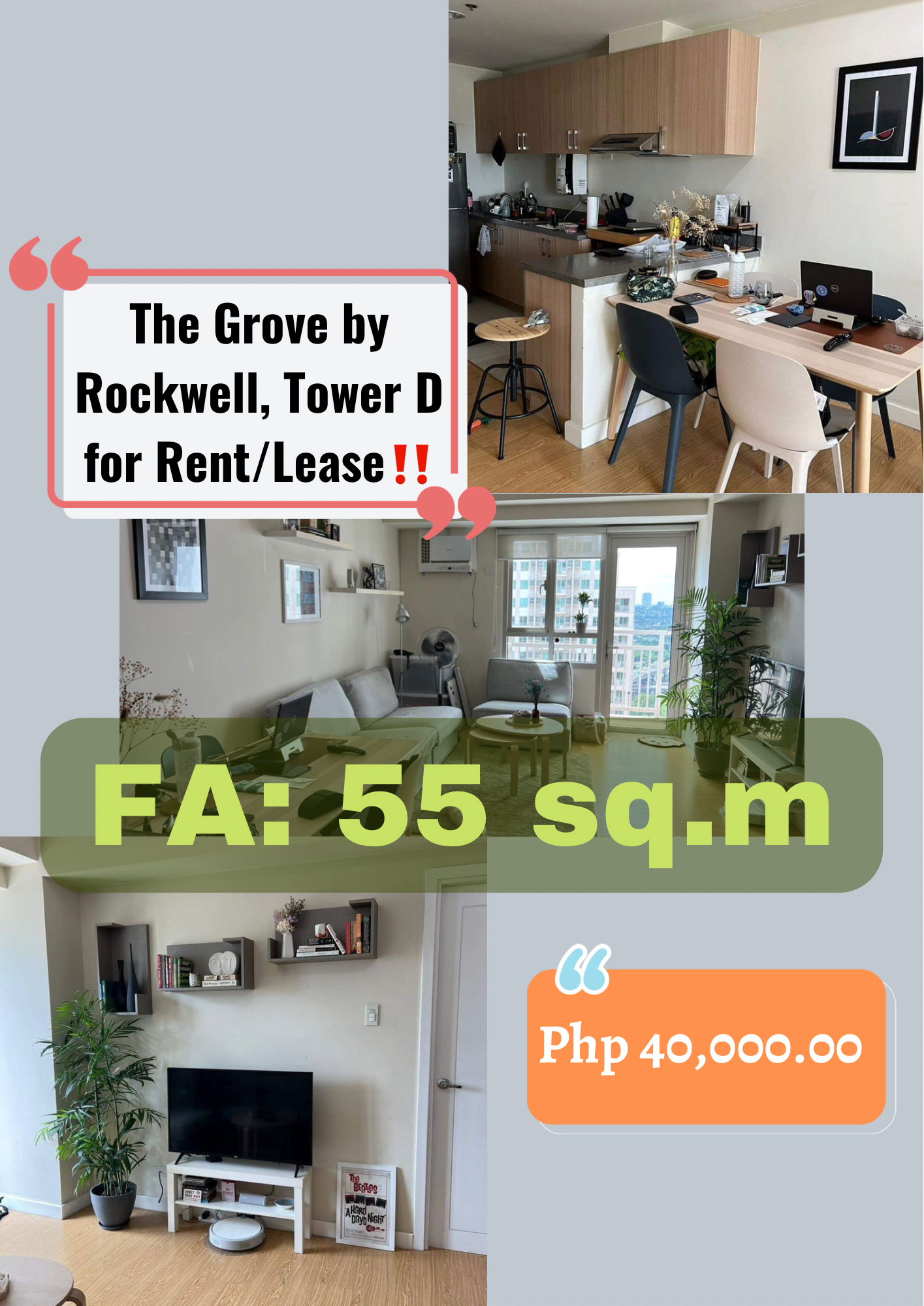 The Grove by Rockwell,  Pasig City Tower D for Rent/Lease‼️