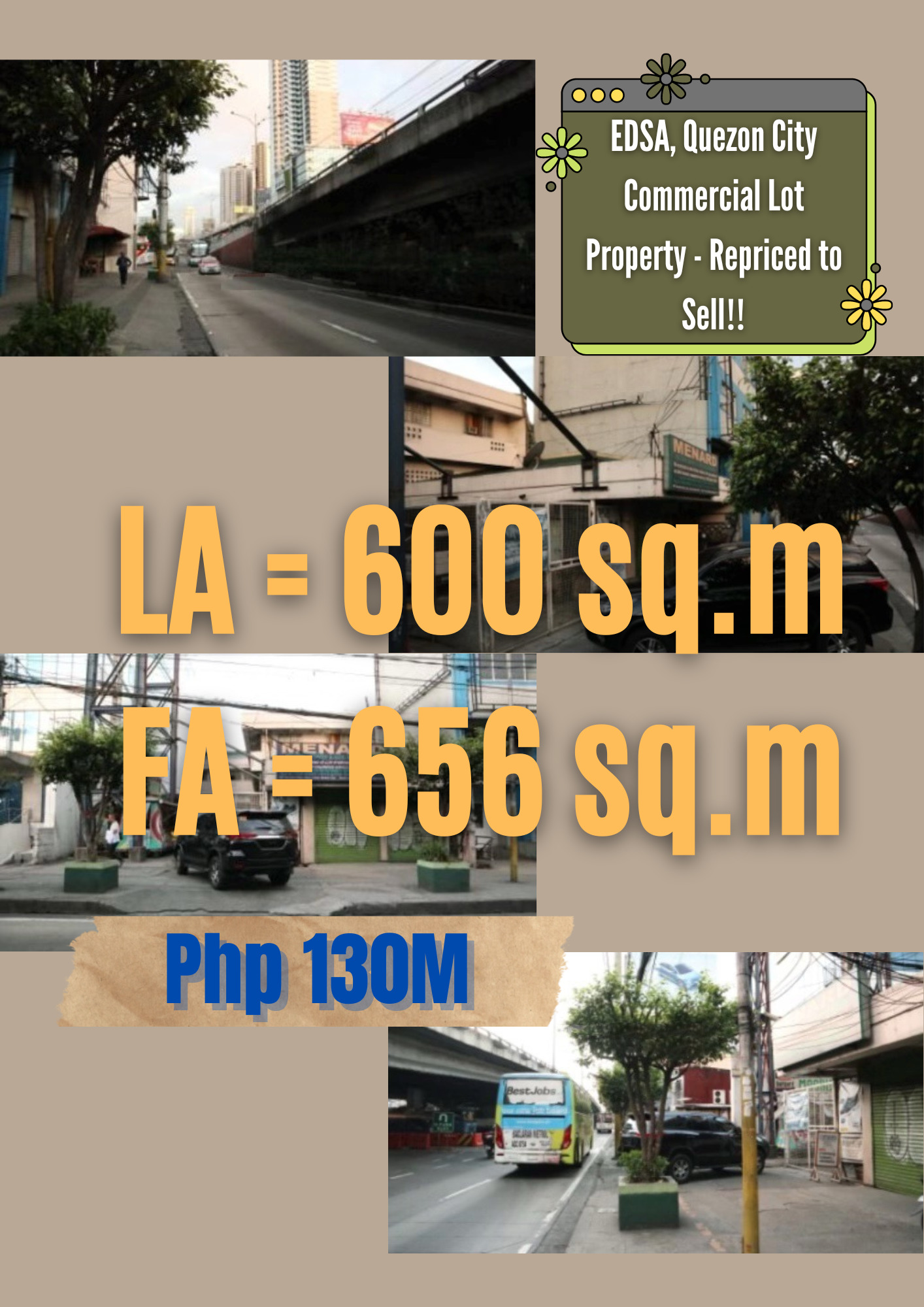 EDSA, Quezon City Commercial Lot Property – Repriced to Sell‼️