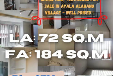 BRAND NEW, Townhouse for Sale in Ayala Alabang Village – WELL PRICED‼️