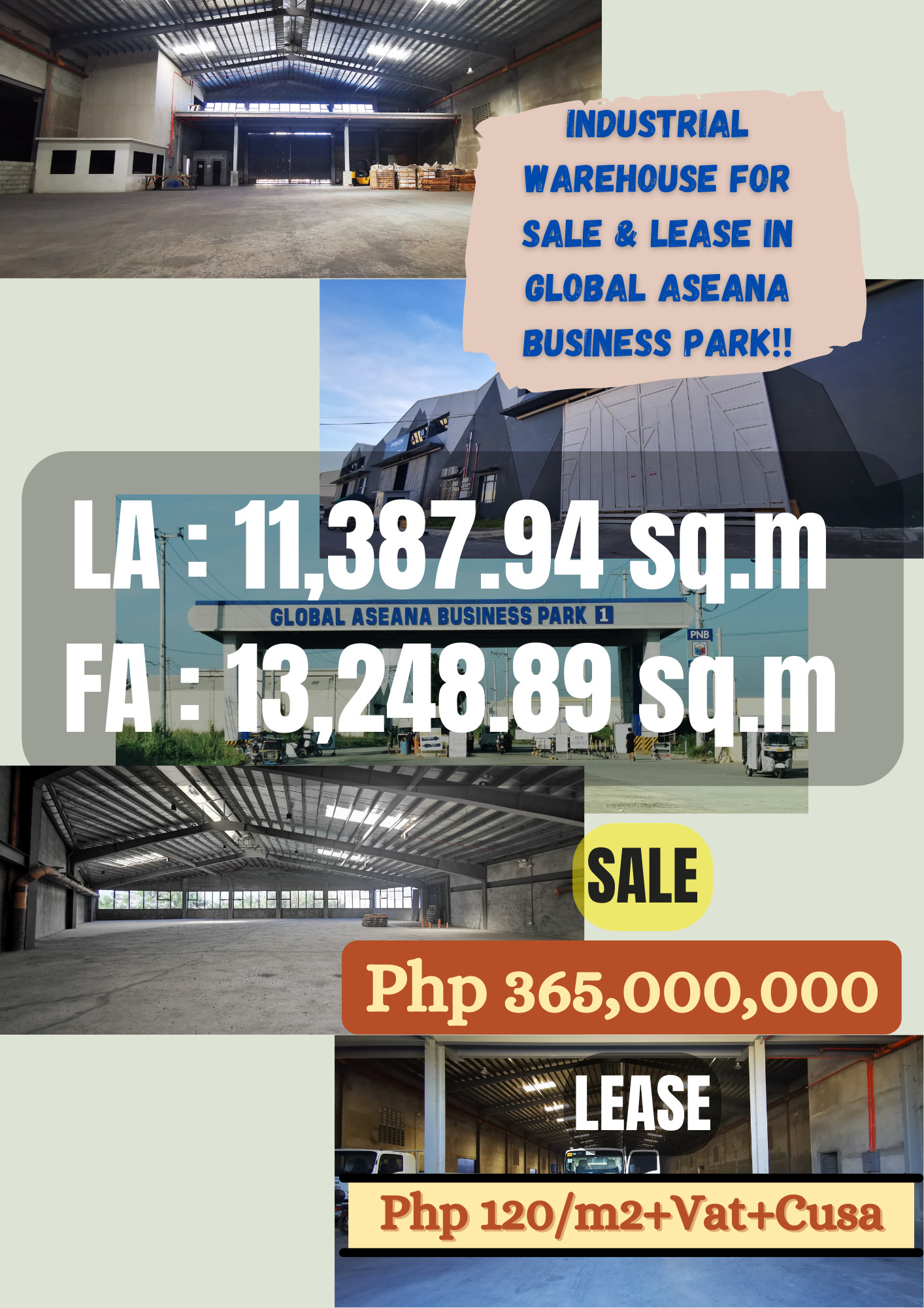 INDUSTRIAL WAREHOUSE FOR SALE & LEASE in Global Aseana Business Park‼️