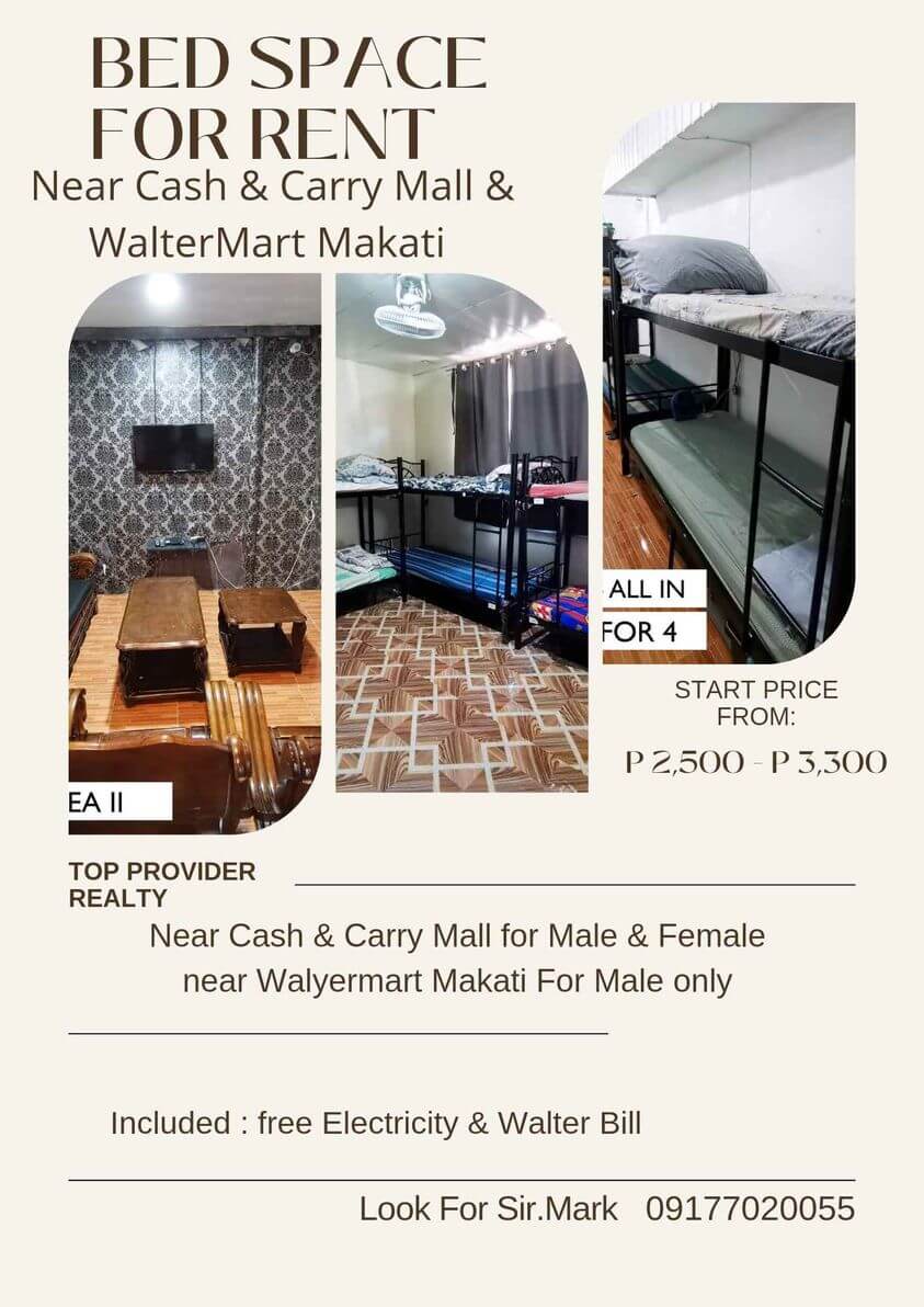 Male and female bedspace for rent in Makati near Ayala and Guadalupe with free WiFi